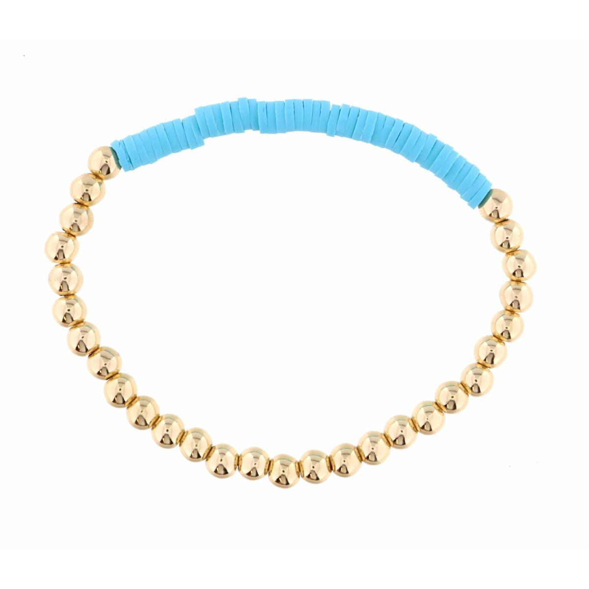 Kid's Gold Beaded with Turquoise Rubber Disk Section Bracelet