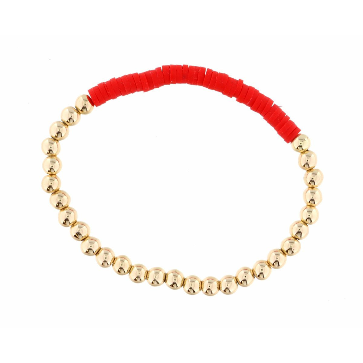 Kid's Gold Beaded with Red Rubber Disk Section Bracelet