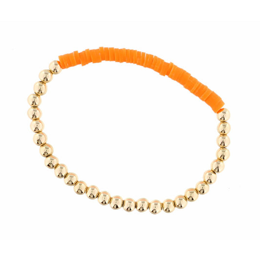 Kid's Gold Beaded with Orange Rubber Disk Section Bracelet
