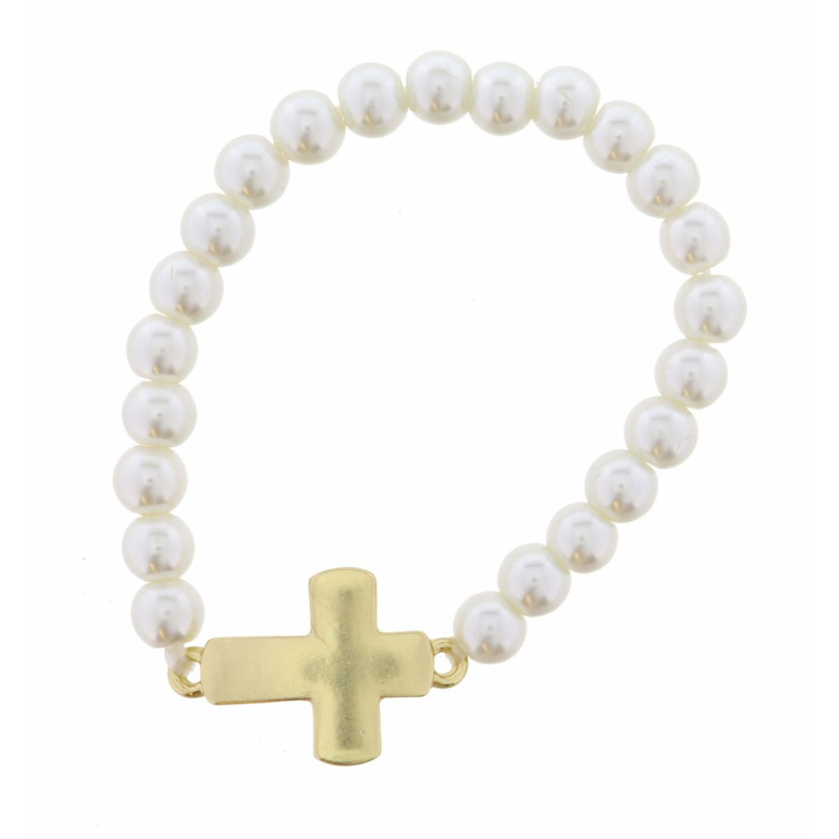 Kid's Pearl Stretch with Gold Cross Bracelet