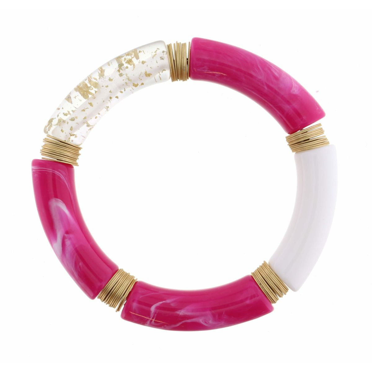 Thick, White, Pink, & Gold Fleck Acrylic Bracelet