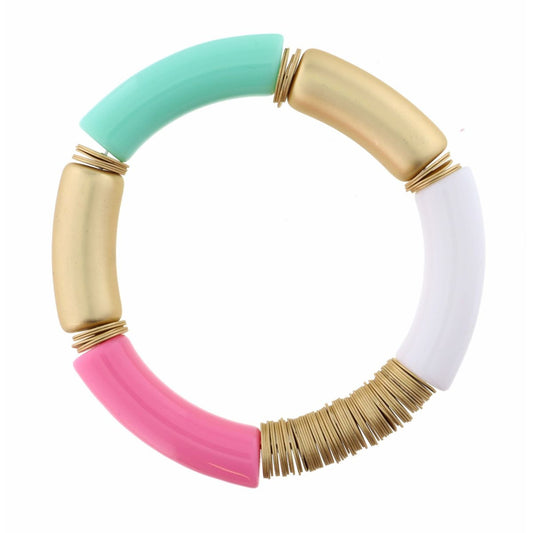 Thick, Pink, Mint, White, And Gold Acrylic Bracelet
