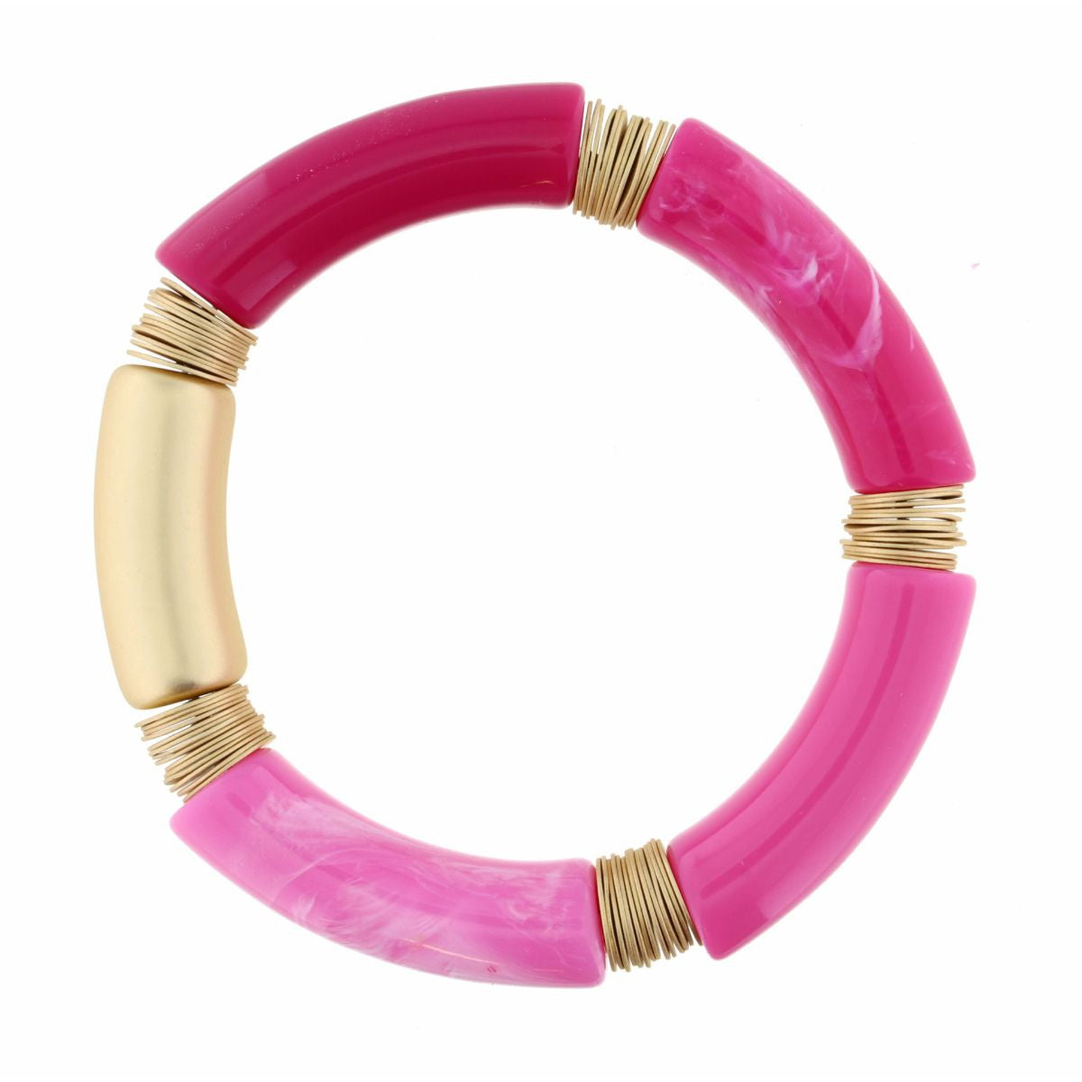 Thick, Hot Pink, Light Pink, Gold Acrylic Bracelet