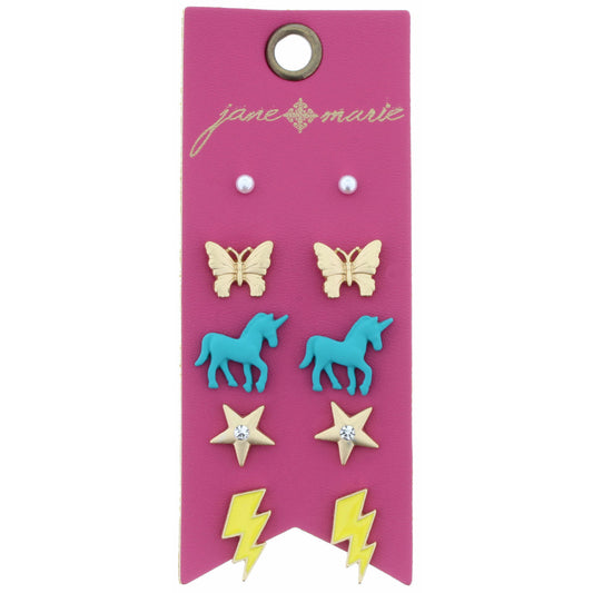 Kid's 5 Stud, Pearl, Butterfly, Unicorn, Star, Lightning Bolt Earrings