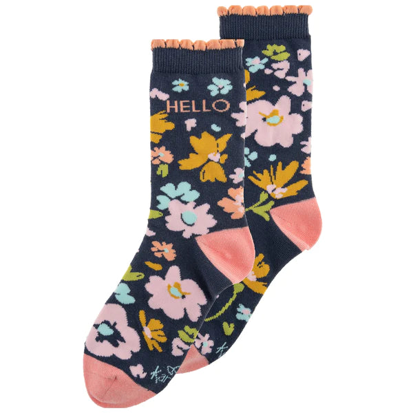 Hello Navy Floral Socks