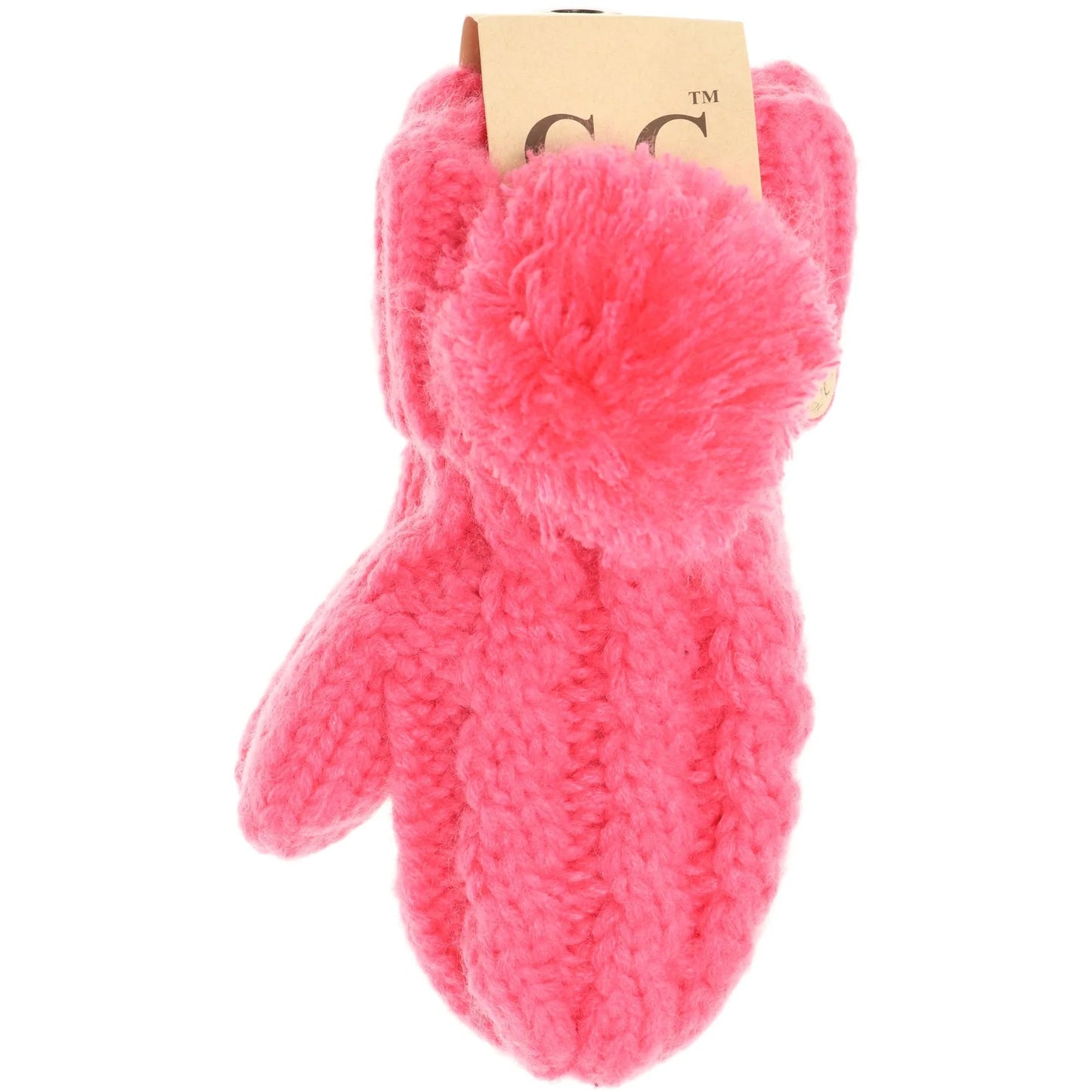 Kid's C.C Cable Knit Pom Mitten- New Candy Pink