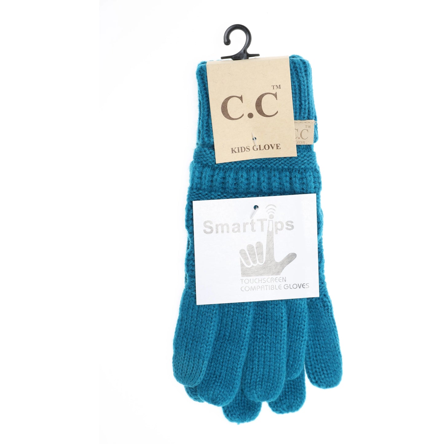 Teal Kid's C.C Ribbed Knit Gloves