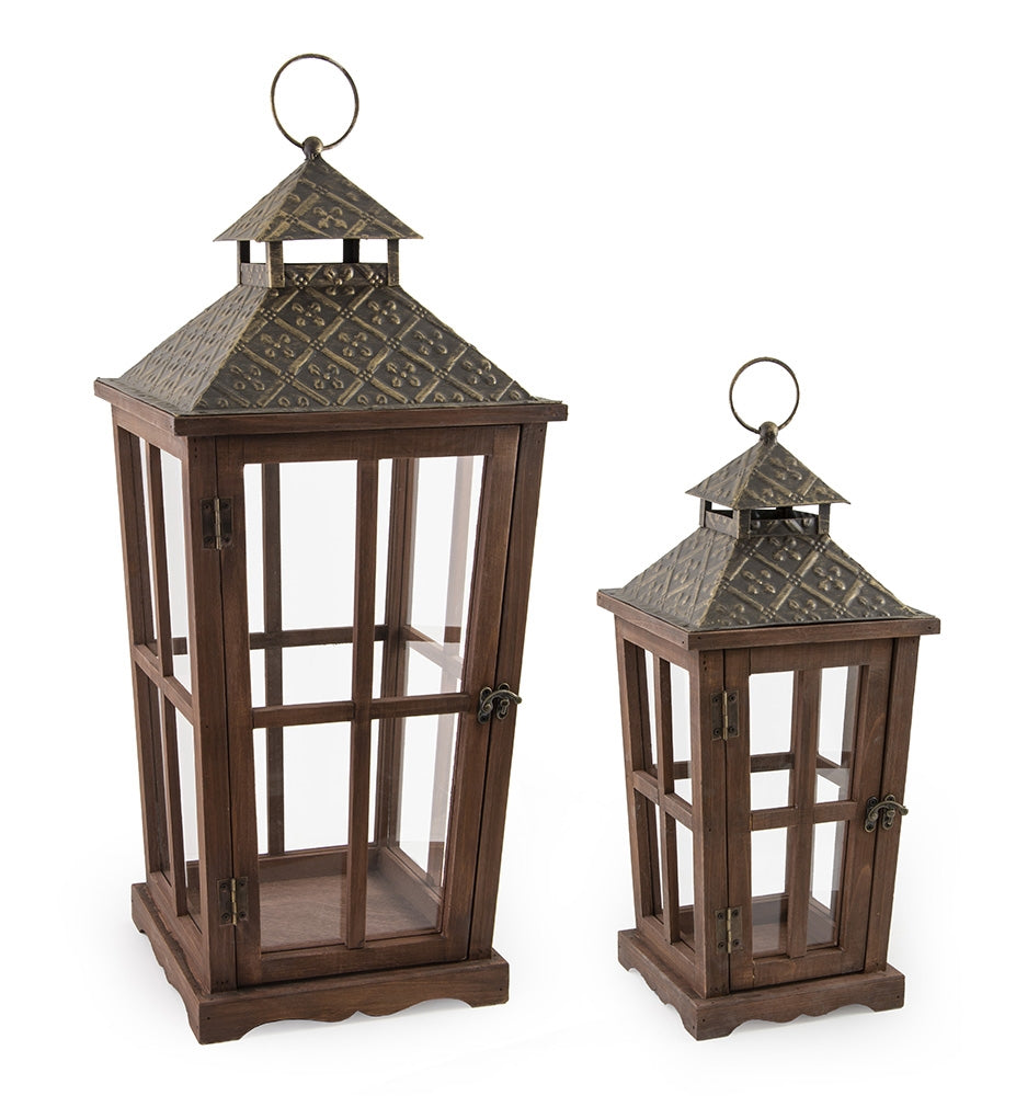Orleans Hexagon Lantern In Assorted Sizes- Brown With Burnished Gold Top