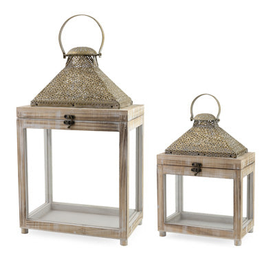 Beebees Rectangle Lantern In Assorted Sizes - Natural Rectangle With Metal Top