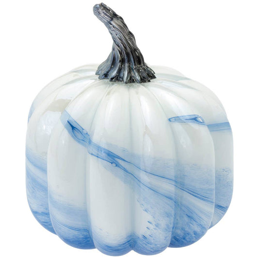 Medium 5.25" Dia White Blue Swirl Glass Pumpkin