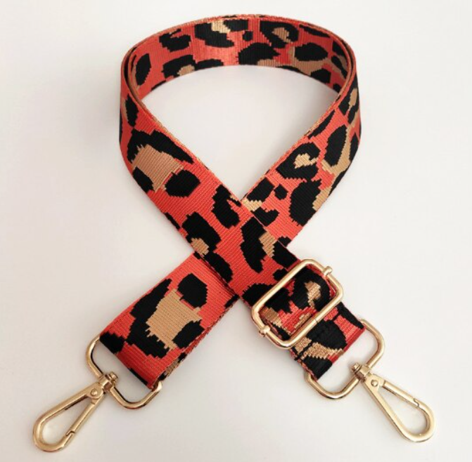 1.5" Adjustable Embroidered Bag Strap - Salmon Leopard Print