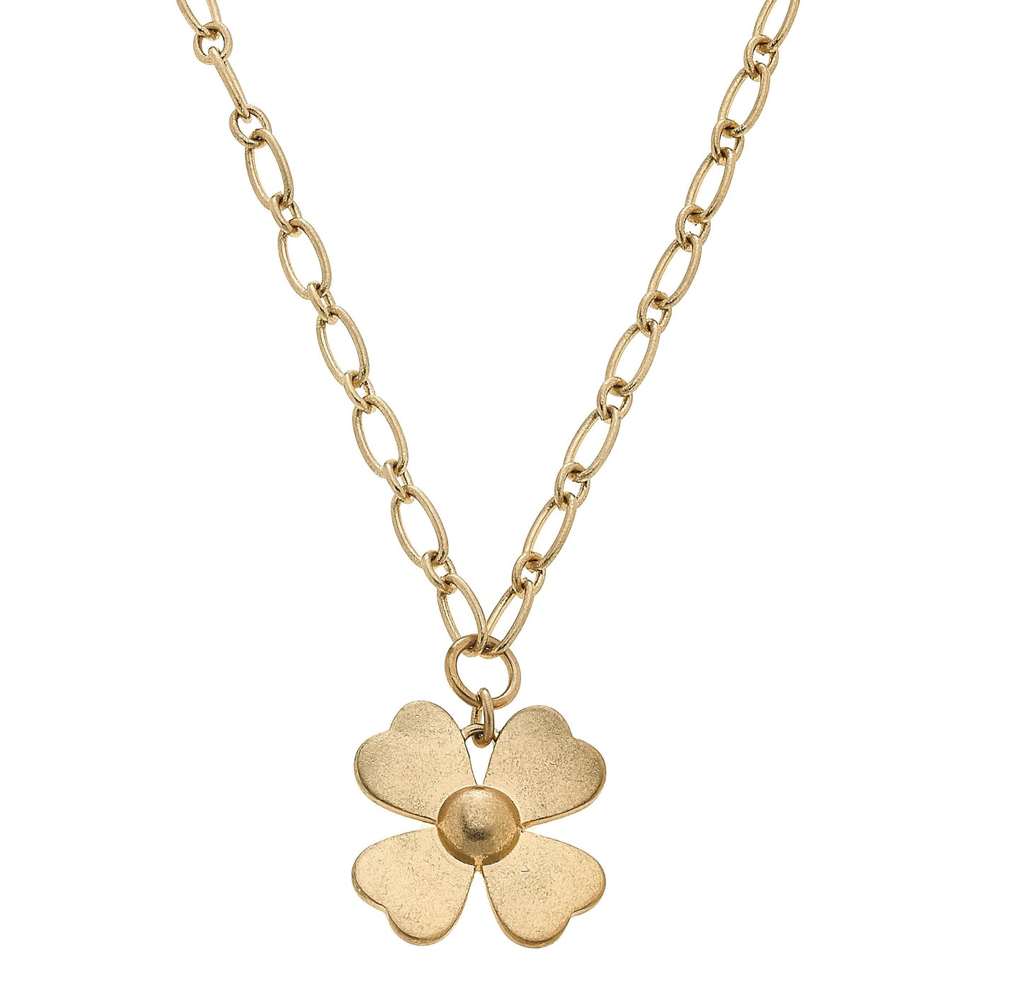 Ainsley Flower Charm Necklace in Worn Gold