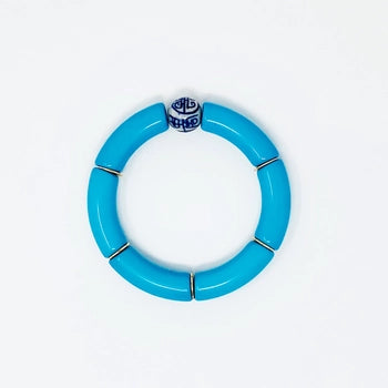 China Blue Bamboo Acrylic Tube Bracelet -Aqua Blue