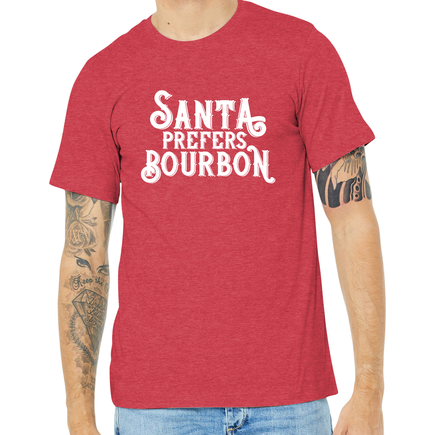 Santa Prefers Bourbon Christmas Unisex T Shirt In Assorted Sizes