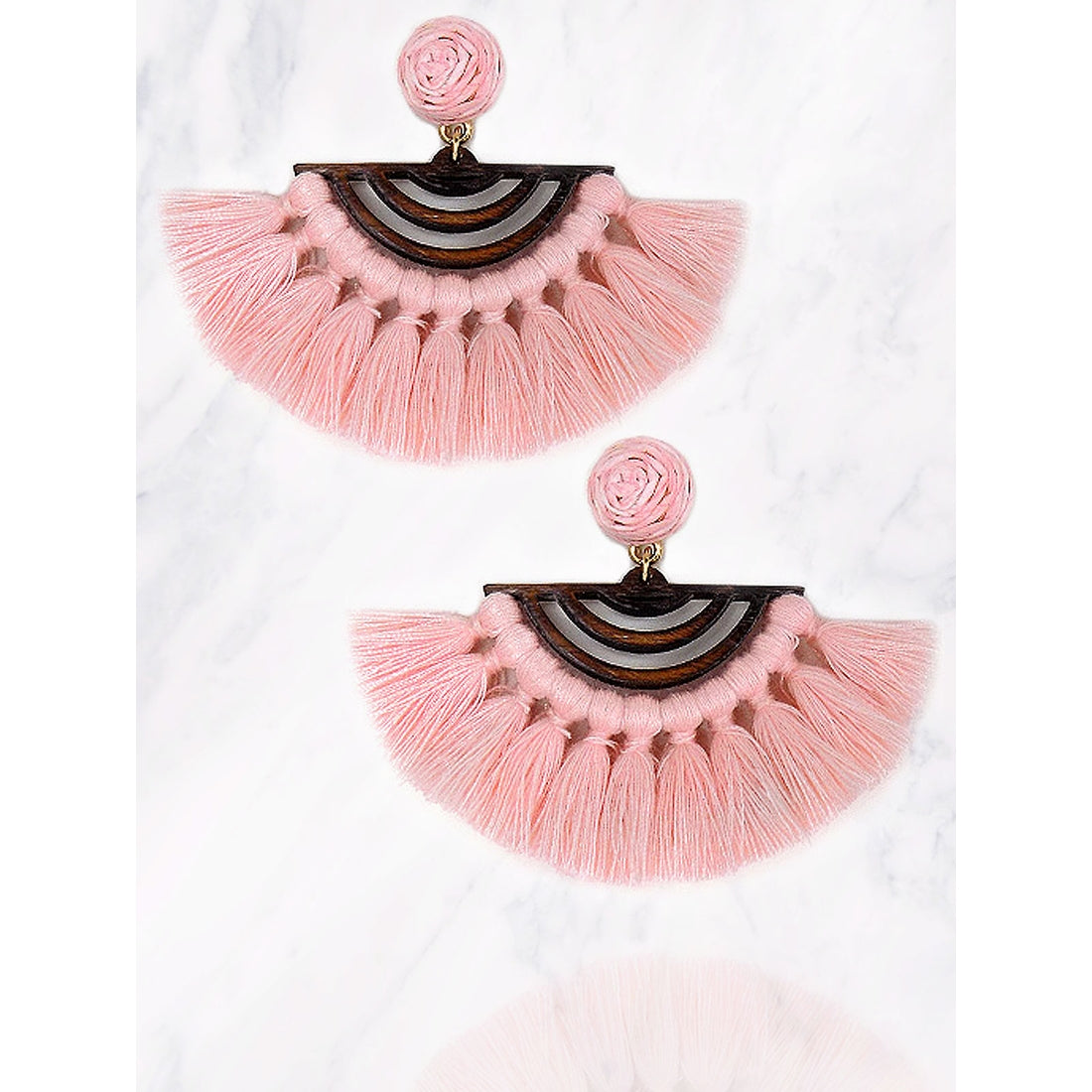 Fan Shape Tassel Earrings- Pink