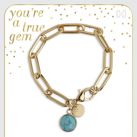 You're A True Gem Paperclip Link Bracelet: Turquoise