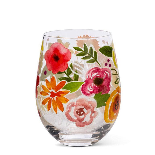 Bold Floral Stemless Wine Glass