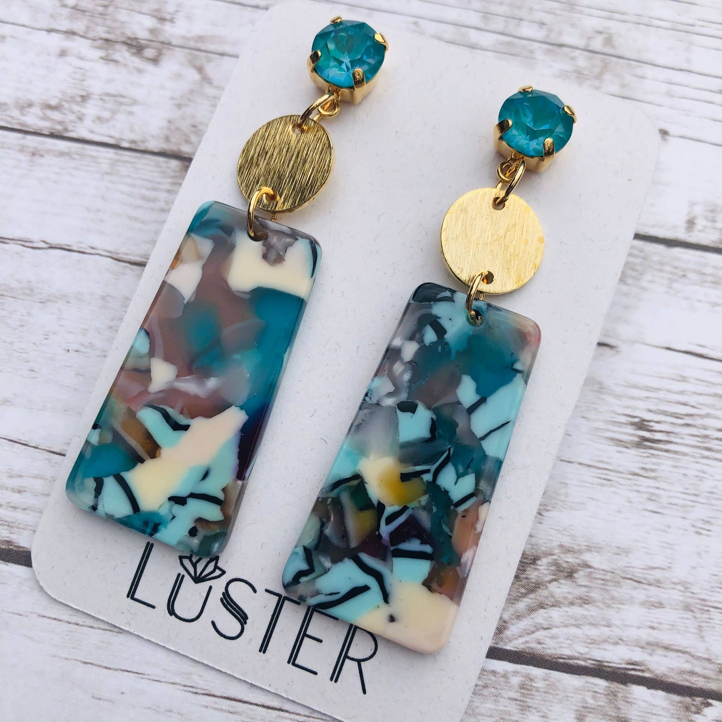Teal Trapezoid Lightweight Unique Earrings