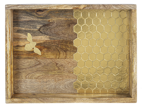 Gold Honey Comb Inlay Tray In 2 Assorted Sizes