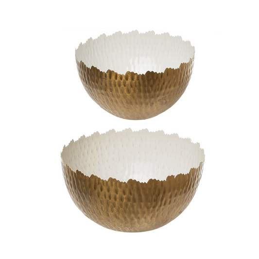Gold & Pale Grey Enamel Hammered Bowl In 2 Assorted Sizes