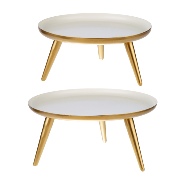 White Enamel with Gold Tripod Base Pedestal Stand In Assorted 2 Sizes
