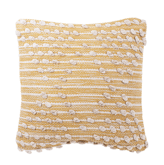 Ochre & Natural Striped Pillow with Bobbles