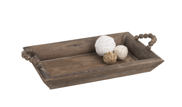 Tray with Wood Beaded Handle In Assorted 2 Sizes