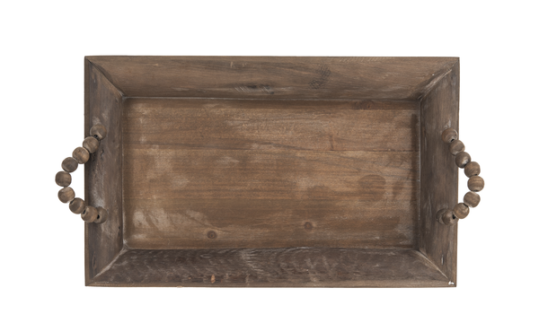Tray with Wood Beaded Handle In Assorted 2 Sizes