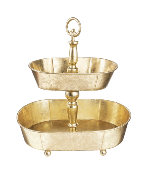 Two Tier Gold Leaf Pedestal Stand with Ornate Handle