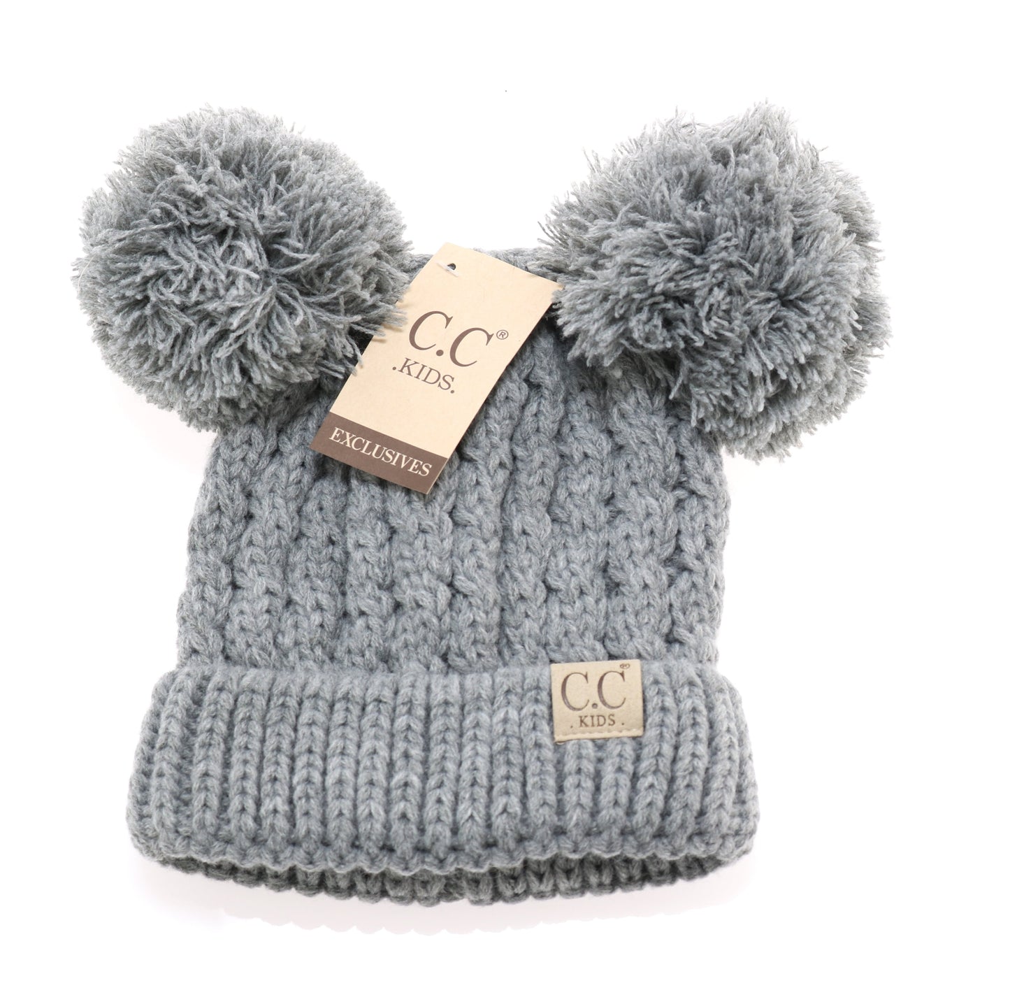 CC Kid's Double Pom Beanie in Grey - Pink Julep Boutique