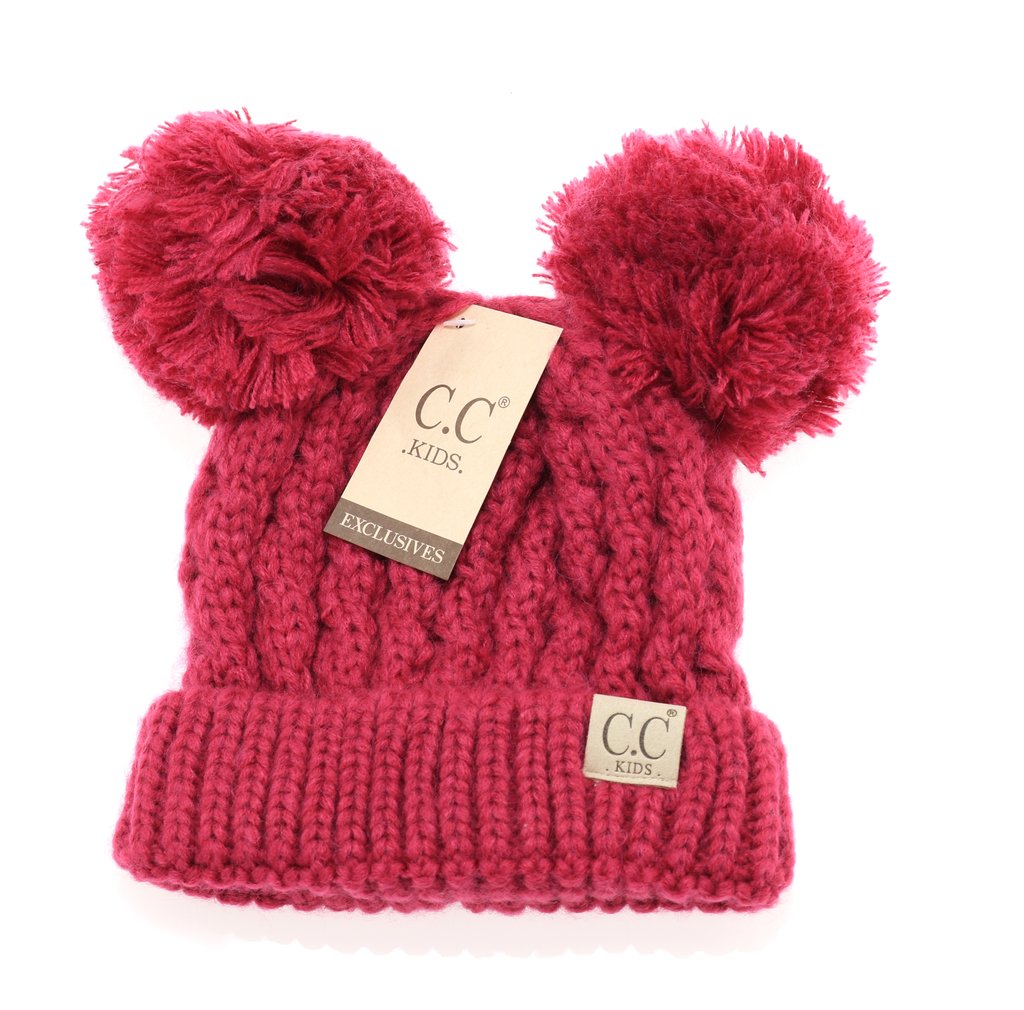 CC Kid's Double Pom Beanie in Hot Pink - Pink Julep Boutique
