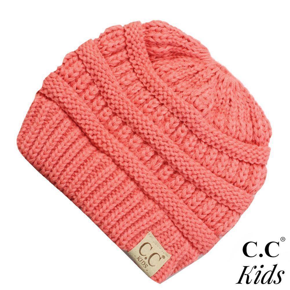 C.C Kid's Messy Bun Beanie - Coral - Pink Julep Boutique