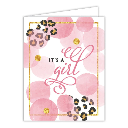 It's A Girl Cheetah and Pink Dots Greeting Card