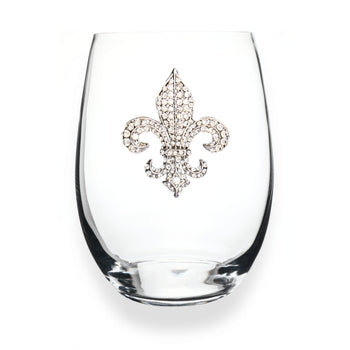 Diamond Fleur de Lis Jeweled Stemless Stemless Wine Glass