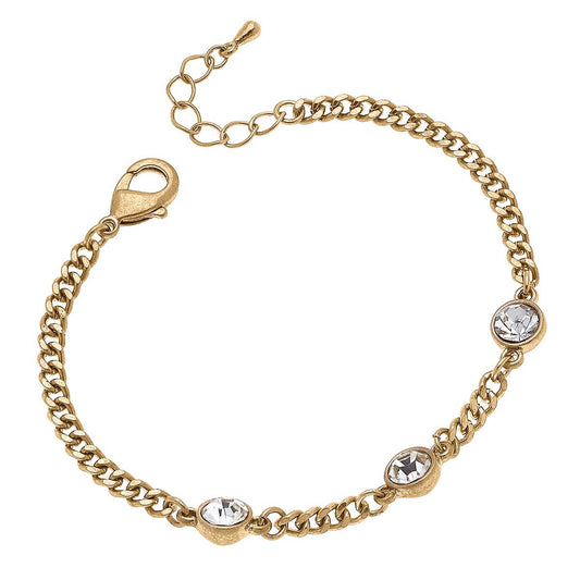 Lyra Rhinestone Curb Chain Bracelet in Worn Gold