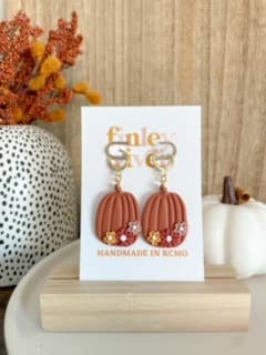 Floral Pumpkin Dangles | Fall | Clay Earrings