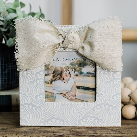 Grey & White Waves with Bow Photo Frame 4x4