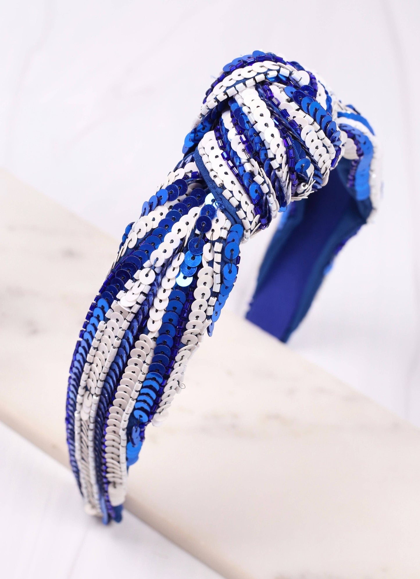 Natasha Sequin Striped Headband BLUE WHITE