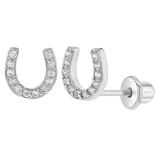 Jeweled Horseshoe Earrings - Sterling Silver