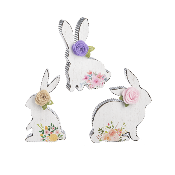 Floral Bunny Figurine In Assorted 3 Styles