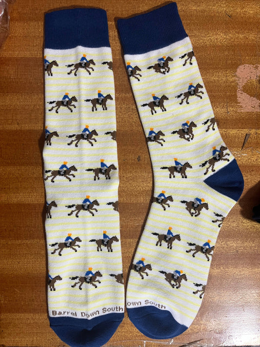 Yellow Stripe Running Horse Socks
