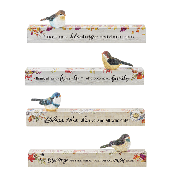 Fall Floral Shelf Sitters with Birds In Assorted Styles