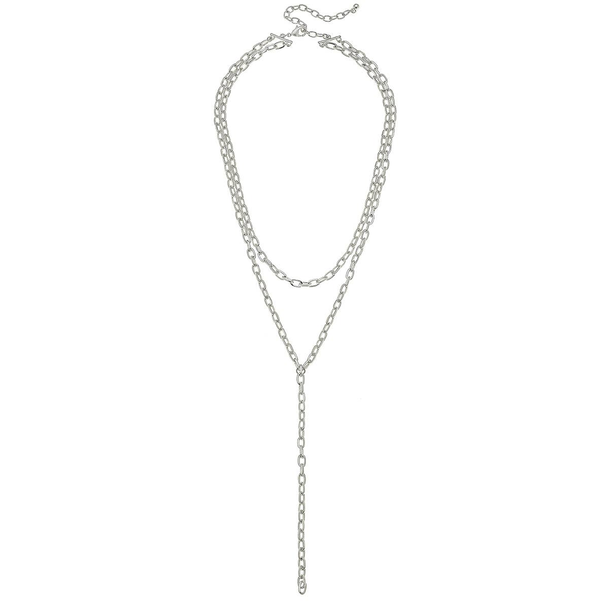 Pilar Layered Chain Y Necklace in Worn Silver - Pink Julep Boutique