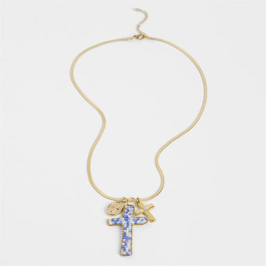 Beatrice Flat Herringbone Chain Necklace: Blue