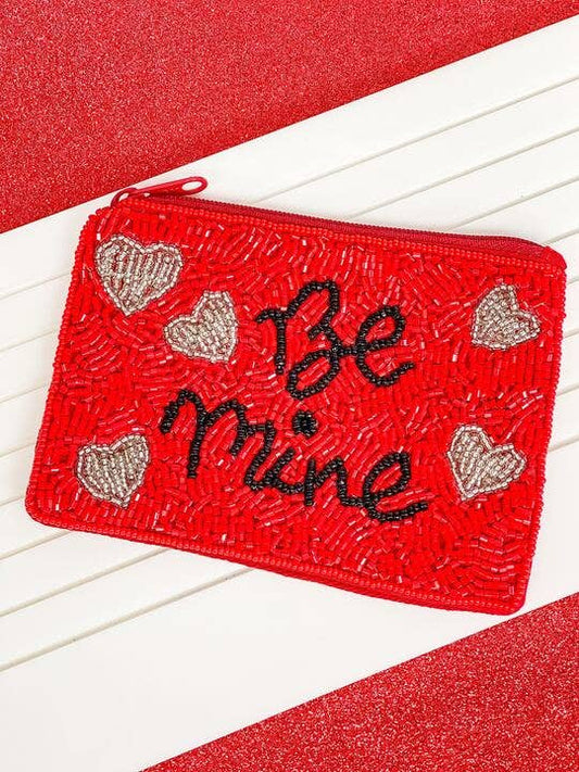 'Be Mine' Red Beaded Zip Pouch