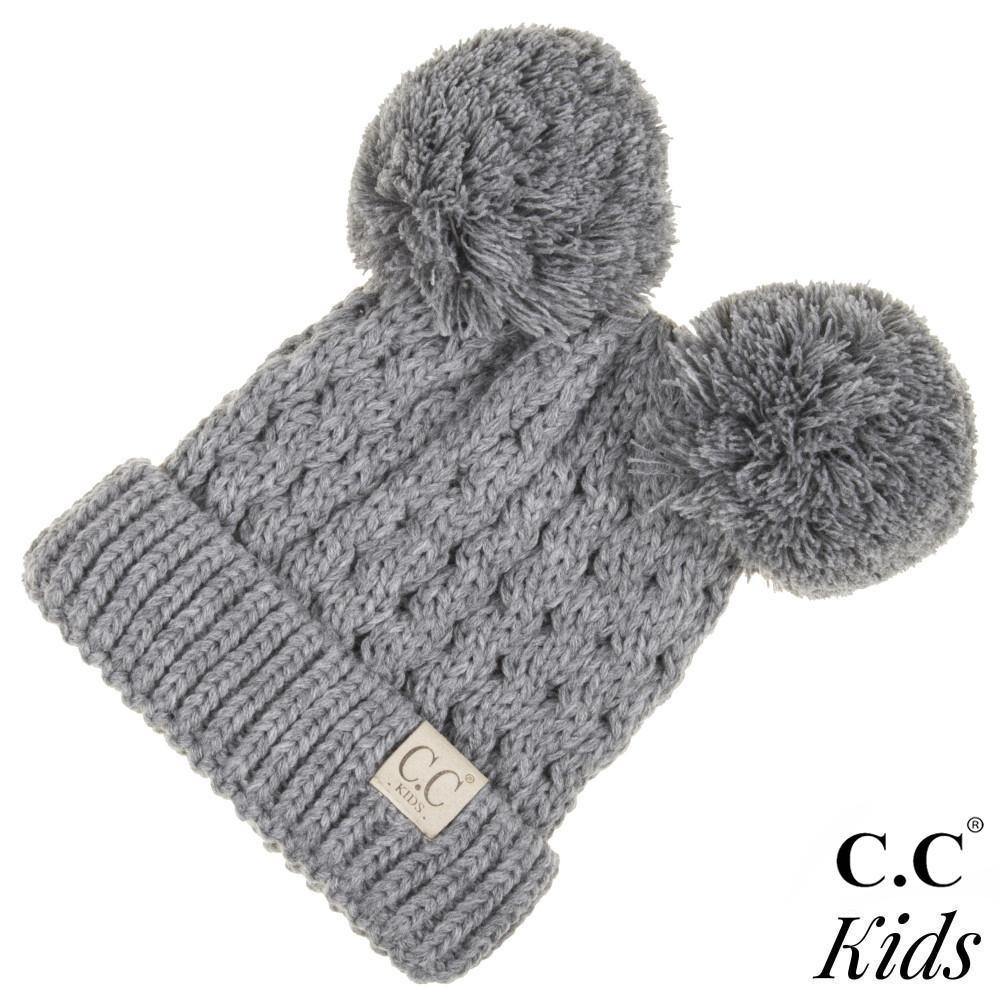 C.C Kids Cable Knit Double Pom Beanie- Light Melange Grey - Pink Julep Boutique