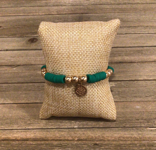 Kid's Green And Gold Bead Stretch Bracelet