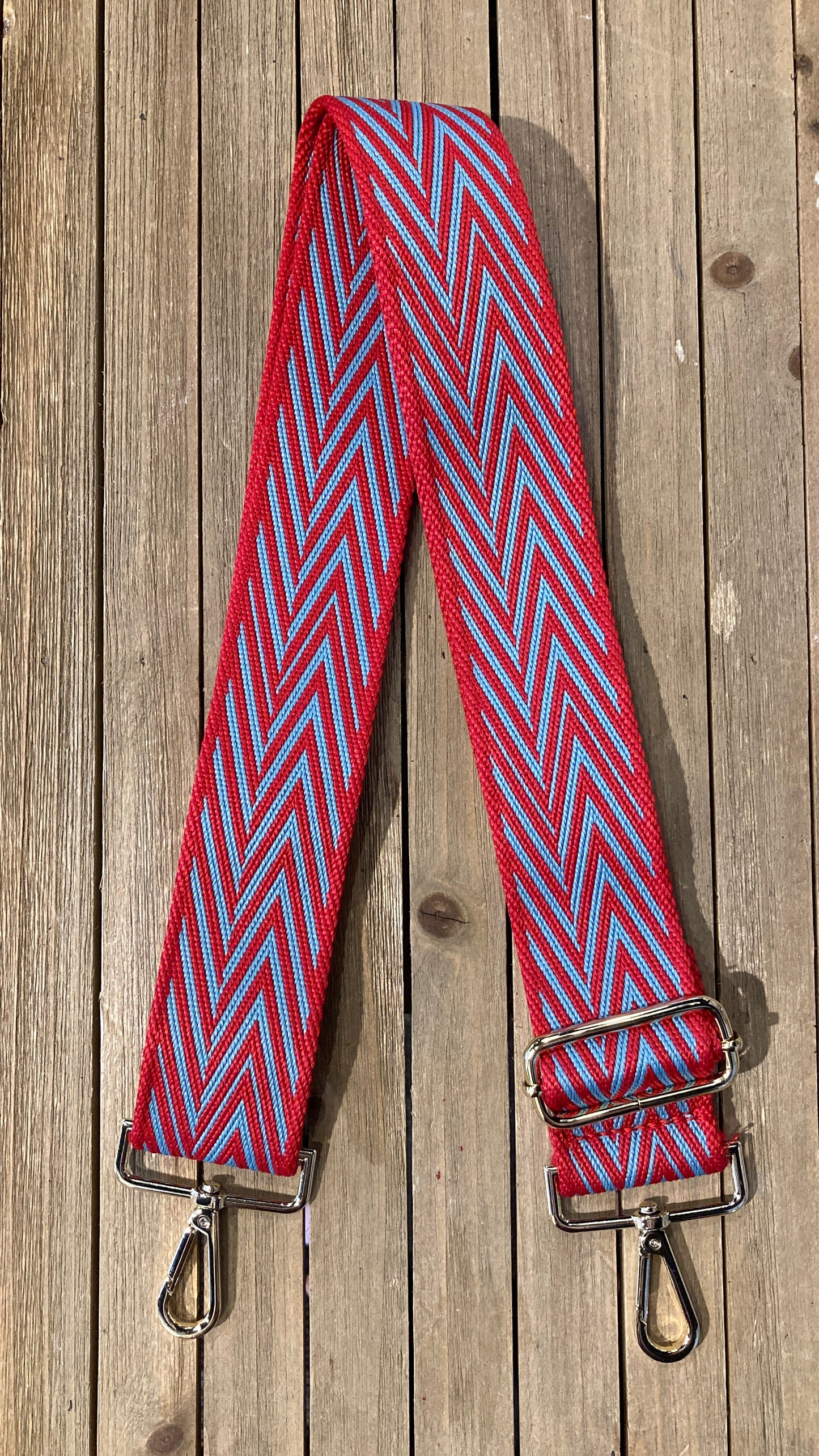 2" Adjustable Embroidered Bag Strap - Red & Blue Stripe