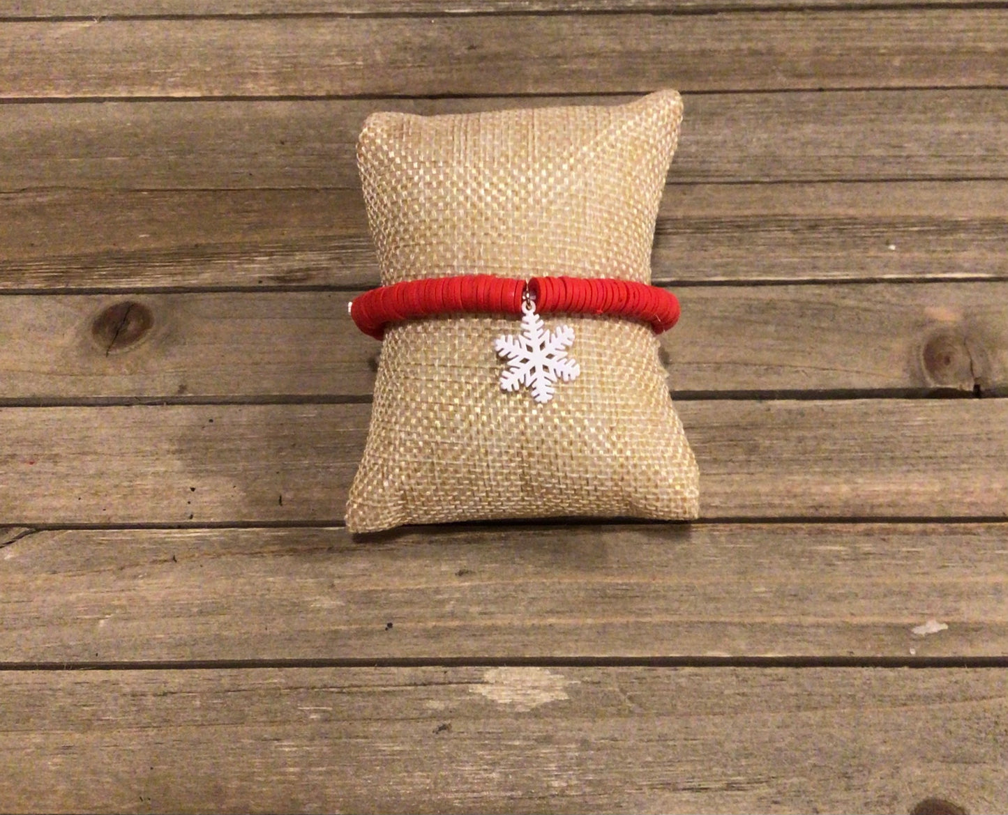 Kid's Red Sequin Stretch Bracelet With Snowflake Charm