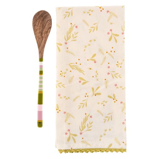 Mistletoe Tea Towel And Wooden Spoon Set